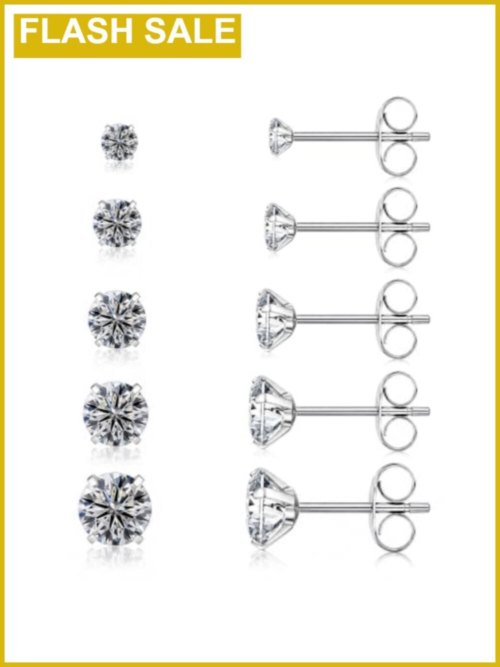 5 Pairs Stud Earrings for Women Hypoallergenic Cubic Zirconia Stainless Steel